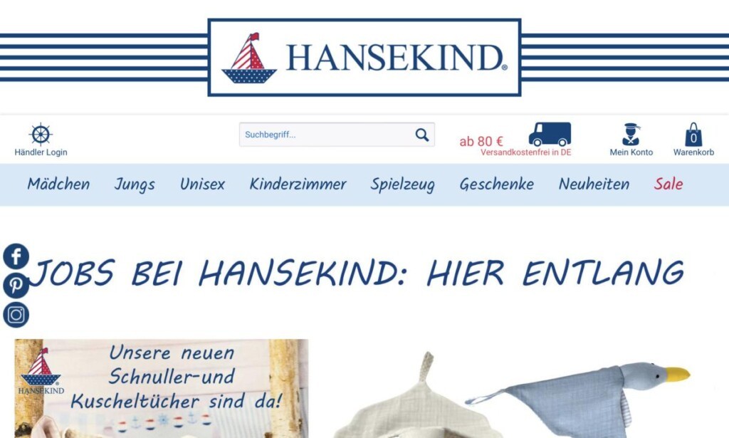 Screenshot der Marke Hansekind