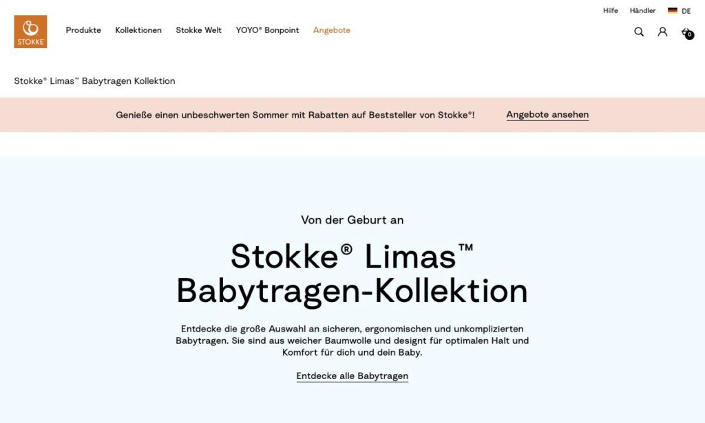 Screenshot der Marke Stokke Babytragen